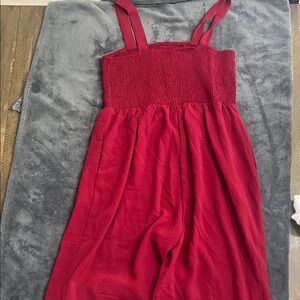 Red Smocked Strap Jumpsuit